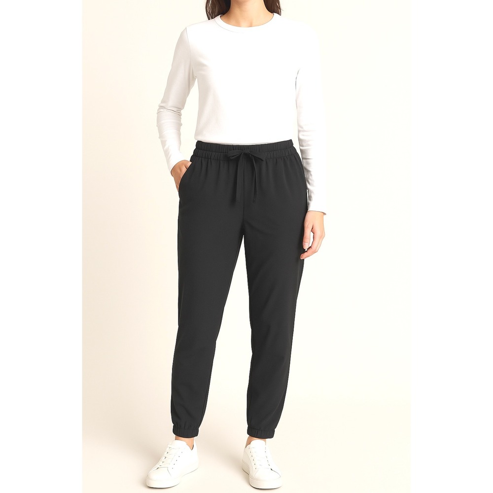 Eva Mendes Black Drawstring Waist Casual Pants M Minimalist Classy Chic 52-04